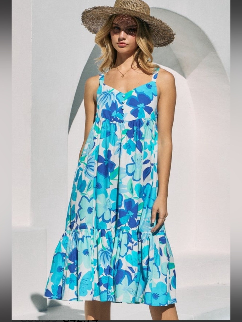 NWT ODDI  Blue Floral Midi Sundress Midi With Pockets